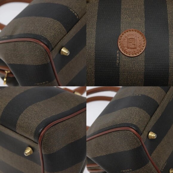 FENDI Pecan Canvas Hand Bag Brown Black gold Auth yk18138 - Picture 15 of 15